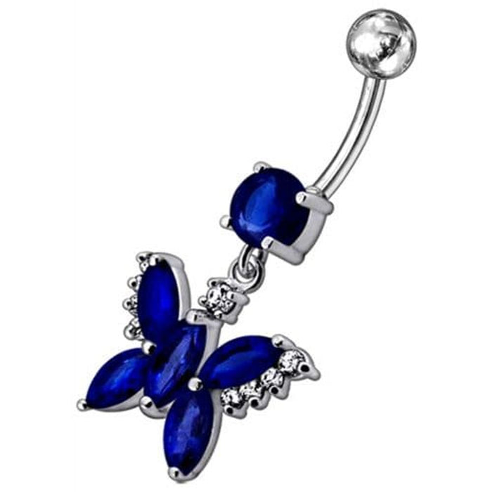 Jeweled Butterfly Dangling Belly Button Ring