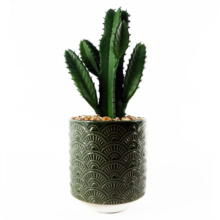 Premium 23cm Artificial Cactus w/ Green Ceramic Planter