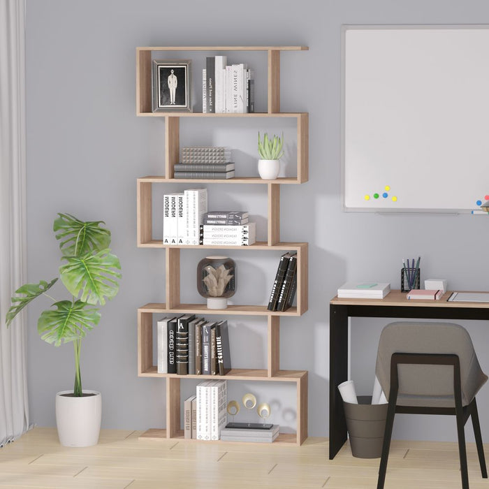 6-Tier S-Shaped Maple Shelf: Versatile Home Office Storage Solution