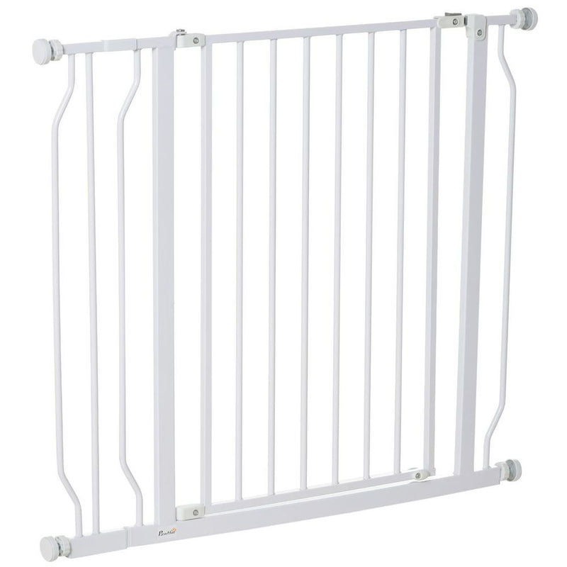 PawHut Wide Dog Gate: Pressure Fit Stair Gate with Door, 75-95cm, White