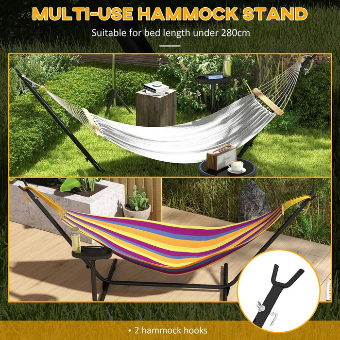 Outsunny Hammock Stand w/ Side Tray, Steel Frame, Black