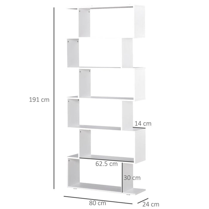 Stunning White S Shape Bookcase w/ 6 Shelves - High Quality & Versatile