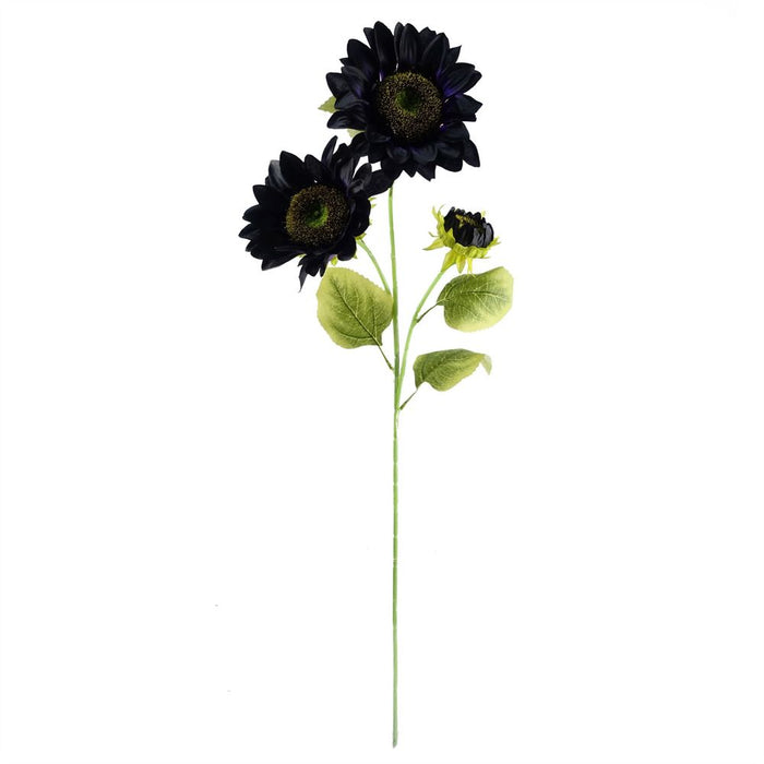 Captivating Purple Sunflower & Gold Leaf Display - 80cm Artificial, Glass Vase Included