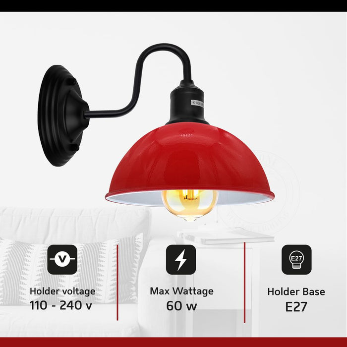 Modern Industrial Red Swan Neck Metal Arm E27 Sconce Wall Light Set Fixture