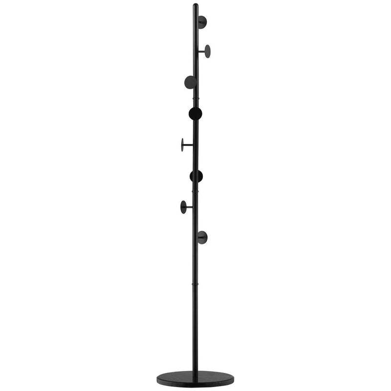 HOMCOM Coat Rack Free Standing Hall Tree with 8 Round Disc Hooks for Clothes, Hats,Purses, Steel Entryway Coat Stand with Marble Base for Entryway, Living Room, Bedroom, Black