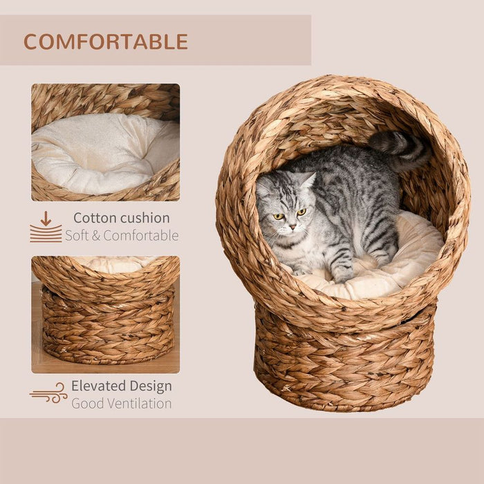 Luxury Wicker Cat House with Raised Bed - 42x33x52cm