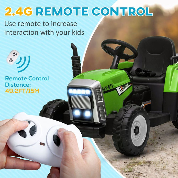 HOMCOM Ride on Tractor with Detachable Trailer, Remote Control, Music - Green