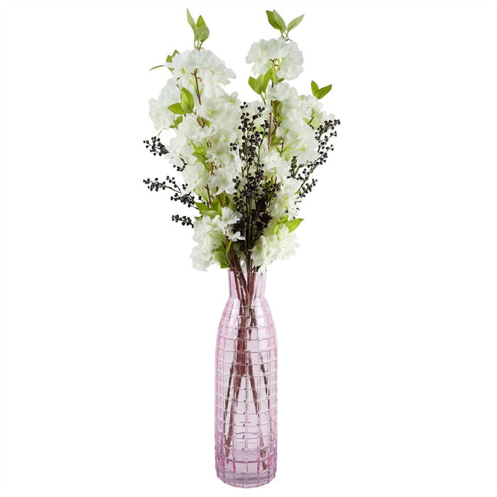 Beautiful 49cm Pink Square Glass Vase: High-Quality, Statement Piece for Real/Artificial Flowers