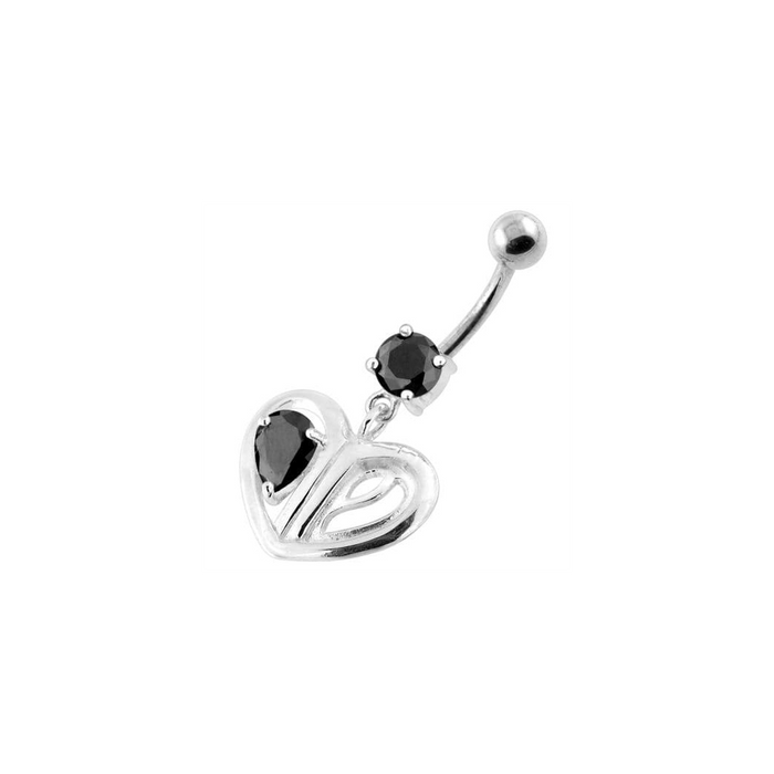 Jeweled Heart Cut out 925 Sterling Silver Navel Bar