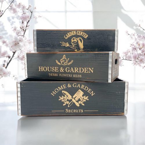 38/34/30CM SET 3 BLACK WOODEN TRAYS