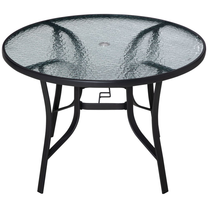 Premium Steel Frame Round Dining Table w/ Tempered Glass Top & Parasol Hole - 106cm