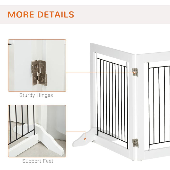 Foldable Dog Gate - 3 Panels, Support Feet - High-Quality Wooden Pet Barrier