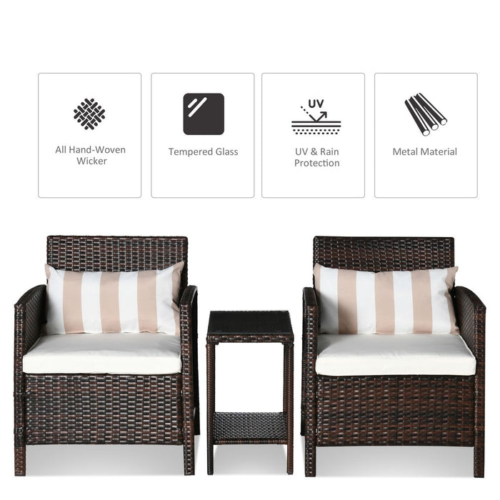 Ultimate Outdoor Comfort: 2-Seater Brown Rattan Bistro Set with Cushion Pillow