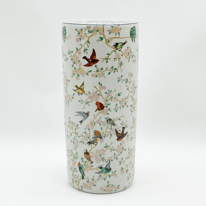 18" Birds & Floral Umbrella Stand - Multi-functional Vase - Antique Feel - Glazed