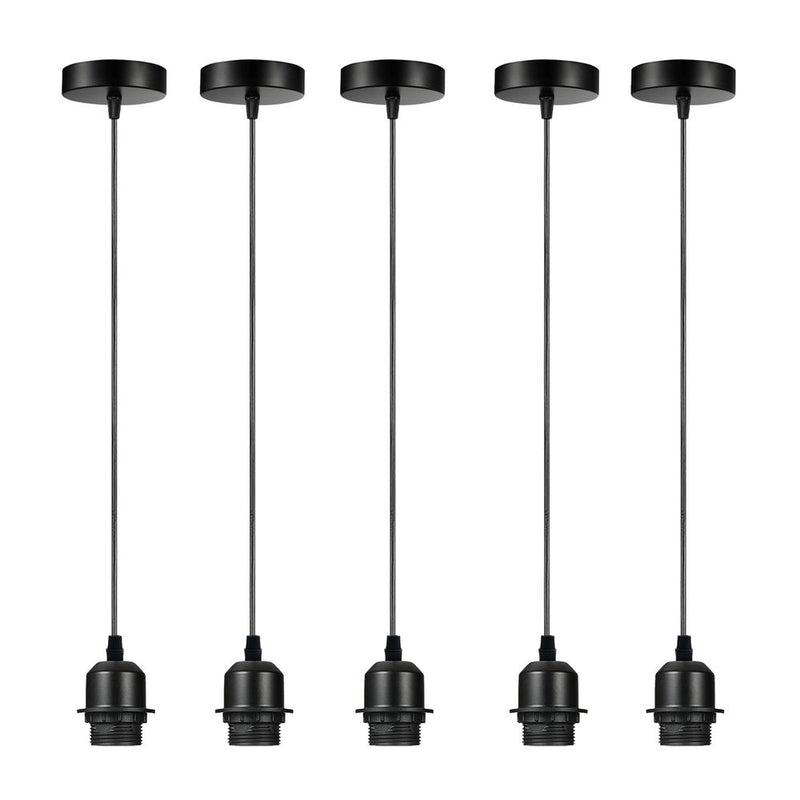 Industrial Black Pendant Light - Pack of 5, Addable E27 Lamp Holder, High-Quality Lampshade, Dimmable