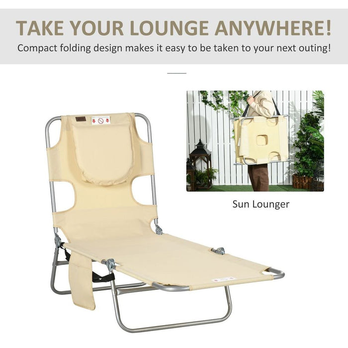 Patio Foldable Sun Lounger 5 Level Adjustable Reclining Chair Beige