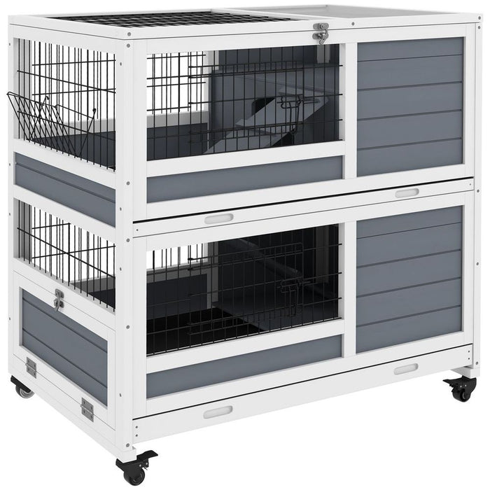 Premium PawHut Double Deckers Rabbit Hutch: Spacious, Slide-Out Trays, Feeding Trough