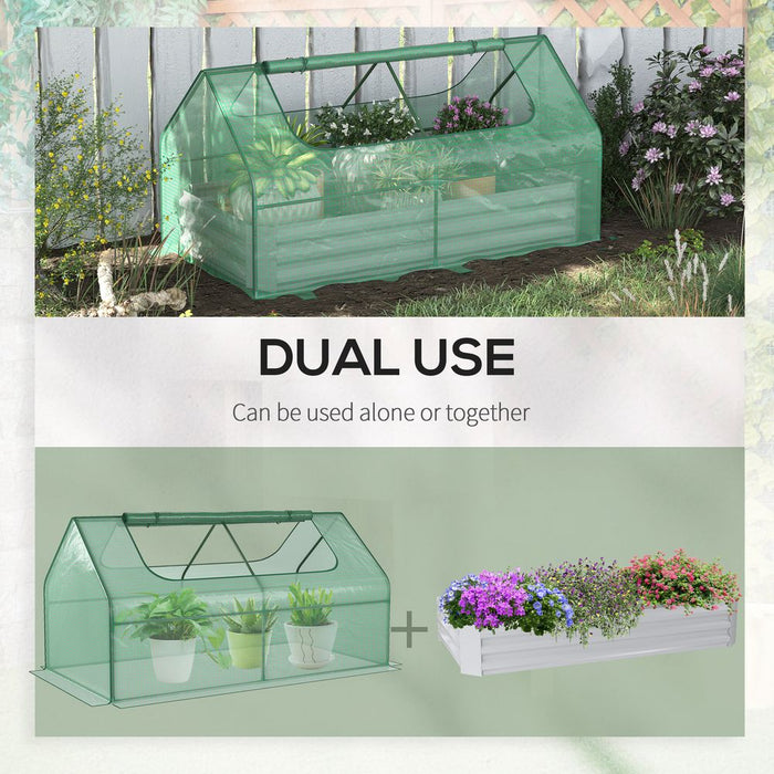 Premium Outsunny Raised Garden Bed Planter with Greenhouse - Large Window, Green Steel Frame