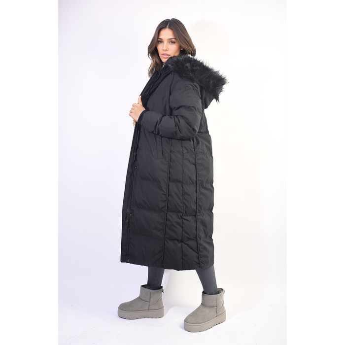 Luxury Longline Faux Fur Hooded Puffer Jacket