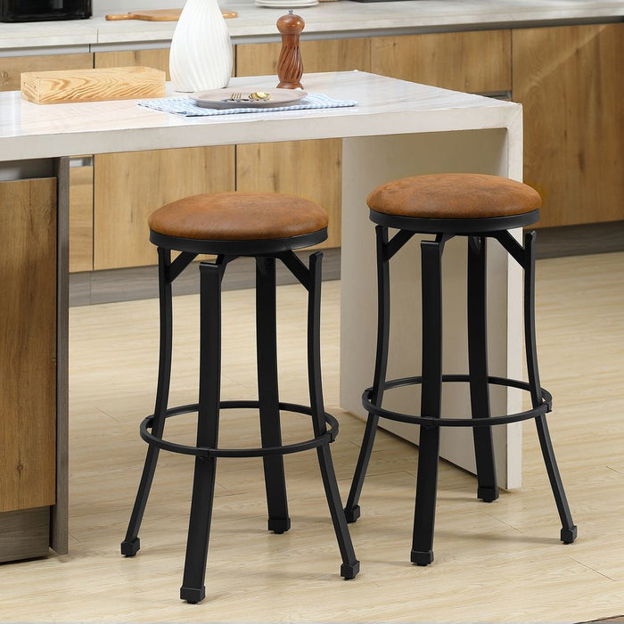 Set of 2 Brown Microfiber Cloth Bar Stools | Steel Legs | High Quality