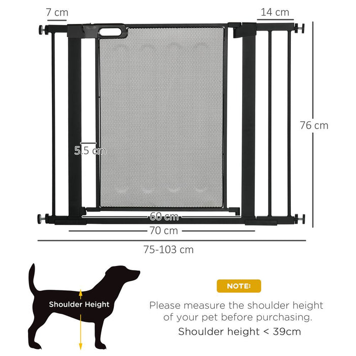 Premium Pressure Fit Safety Gate, Auto Close, 75-103 cm, Black - PawHut