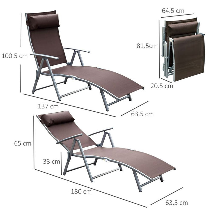 Premium Outsunny Sun Lounger | Foldable Recliner w/ Pillow | 7 Levels | Texteline | Brown