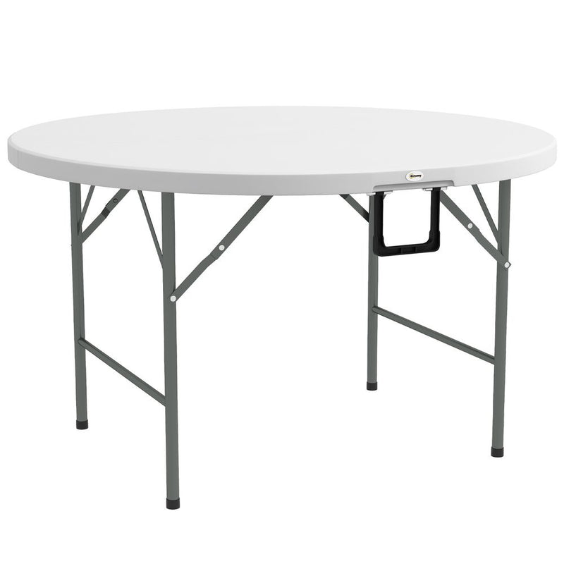 Premium Outsunny 122" Folding Round Picnic Table - 6 Person Capacity, HDPE, White