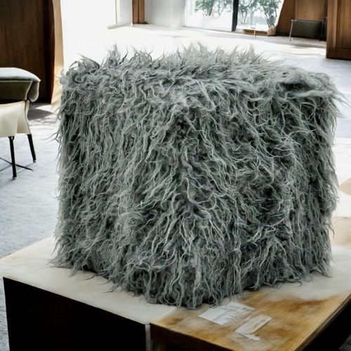 38CM DARK GREY FLUFFY FOOTSTOOL