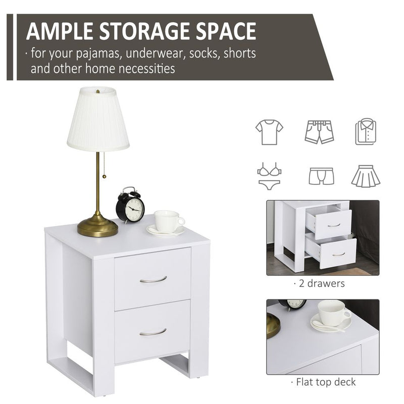 Modern 2-Drawer White Bedside Table - High Quality Particle Board, Luxe Design