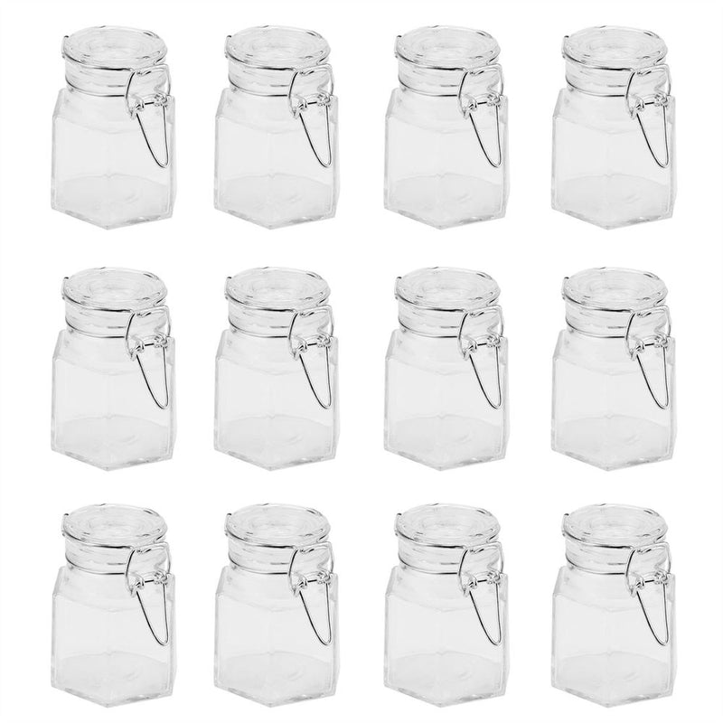 Hexagonal Spice Jars - Set of 12 | M&W | Vintage Glass Storage Containers | Airtight Lids | 100ml Capacity | Oven, Fridge, Dishwasher Safe