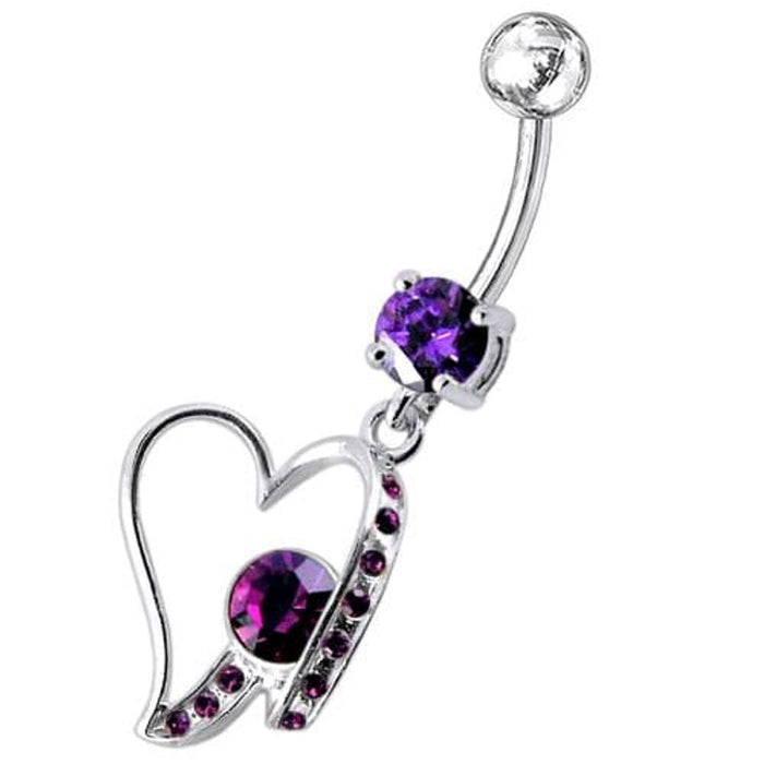 Fancy Jeweled Heart Dangling Belly Ring