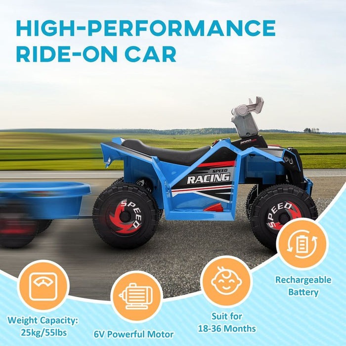 Premium HOMCOM 6V Electric Quad Bike with Back Trailer - Blue