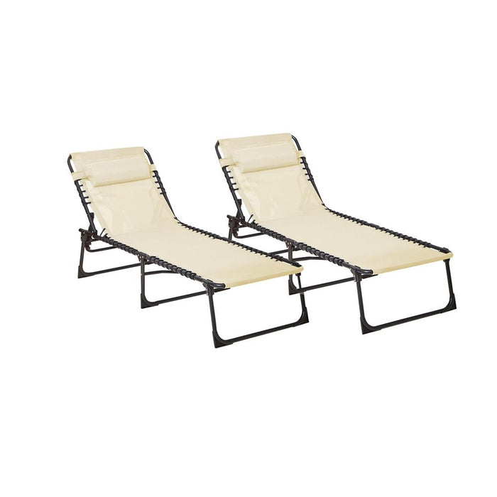 Neo Pair of Cream Outdoor Garden Folding Sun Loungers