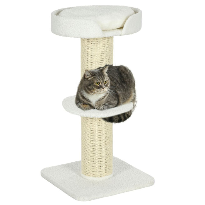 PawHut 2 Tier Cat Resting Tree - Top Basket Cushion, Sisal Post - Cream White