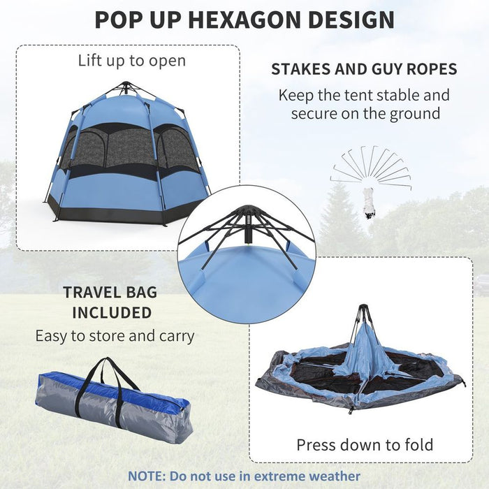 Outsunny 4 Person Camping Tent - Blue&Black, Water-Resistant, Pop Up, Hiking & Festival, High Quality