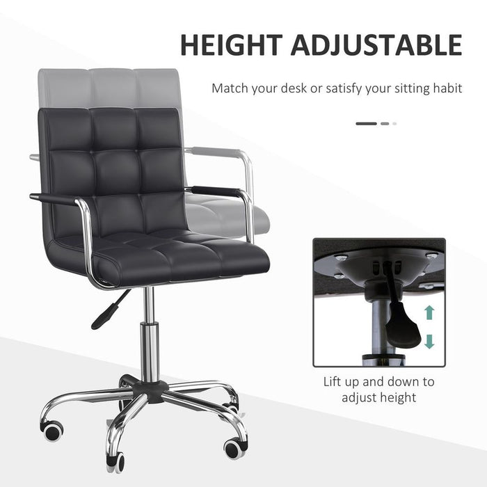 Stylish Faux Leather Swivel Office Chair w/ Arm & Wheel - Black