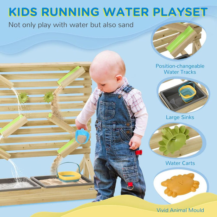 Outsunny Kids Running Water Playset w/ Sink Toys, Water Carts, Tracks