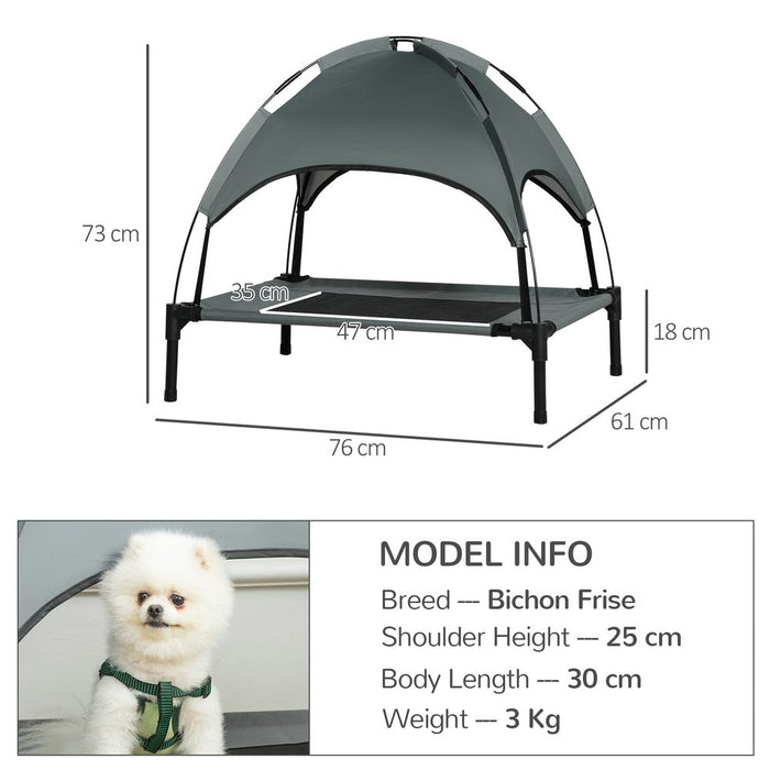 Ultimate 76cm Elevated Dog Bed - Cooling Raised Pet Cot with UV Protection Canopy - Grey Pawhut