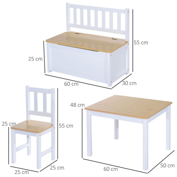 Premium 4-Piece Kids Wood Table Set w/ Storage - HOMCOM