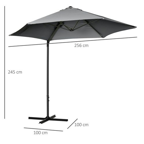 2.5M Garden Cantilever Parasol W/ 360 Rotation and Cross Base, Dark Grey
