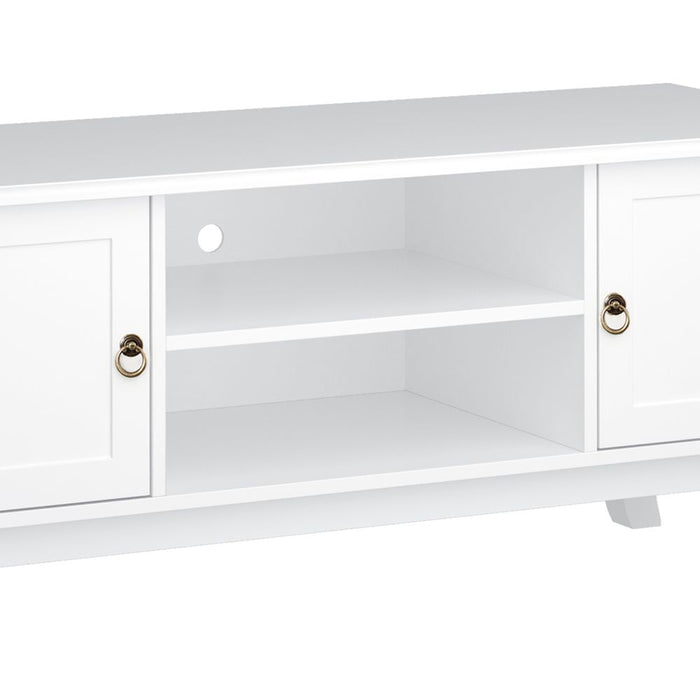 Modern TV Stand Unit – Elegant Ivory White Finish – Sturdy & Spacious – Perfect for Corners