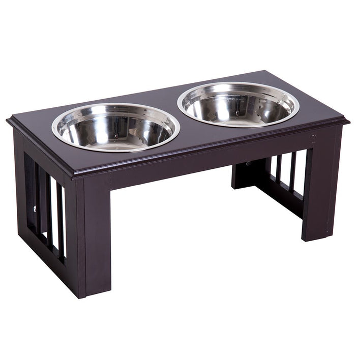 Raised Dog Bowls Pet Feeder Elevated Double Stainless Steel Water Brown Pawhut