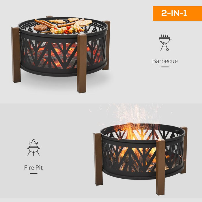 Premium 30" Outdoor Fire Pit Bowl with BBQ Grill Grate & Spark Screen Cover - High-Quality Steel Construction