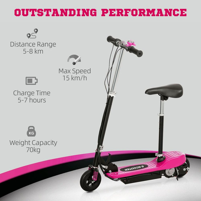 HOMCOM Folding Electric Scooter w/Warning Bell, Ages 4-14, Pink