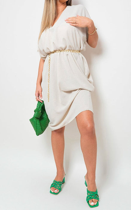 Timeless V-Neck Midi Dress: Half-Sleeve & Flattering Design