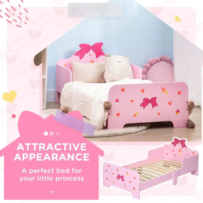 Princess-Themed Kids Toddler Bed w/ Cute Patterns, Safety Rails - Pink