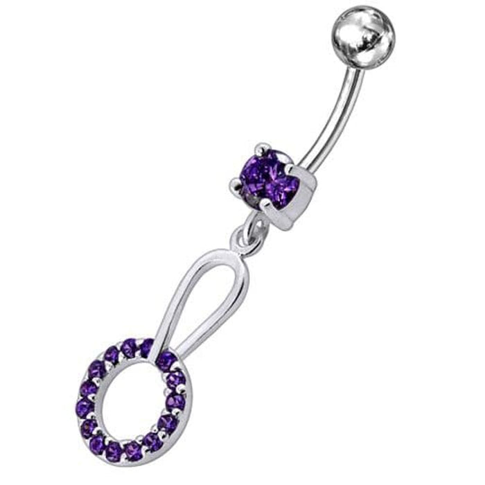 Jeweled Fancy Dangling SS Curved Navel Ring