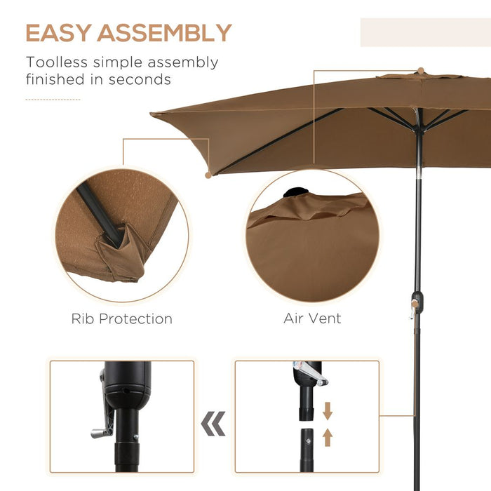 Outsunny 3x2m Patio Parasol Canopy - Tilt Crank, 6 Ribs, Sun Shade - Garden Brown