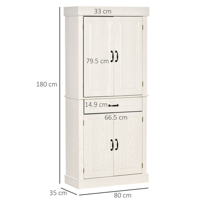 HOMCOM 180cm Kitchen Pantry Storage Cabinet Server Food Organizer, White