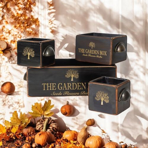 SET 4 BLACK WOODEN CRATES